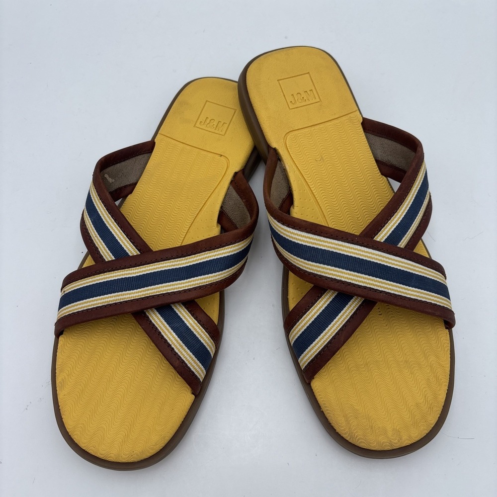 Johnston & Murphy Men's Slides Sandals Yellow Brown Blue Leather Fabric Shoes 11